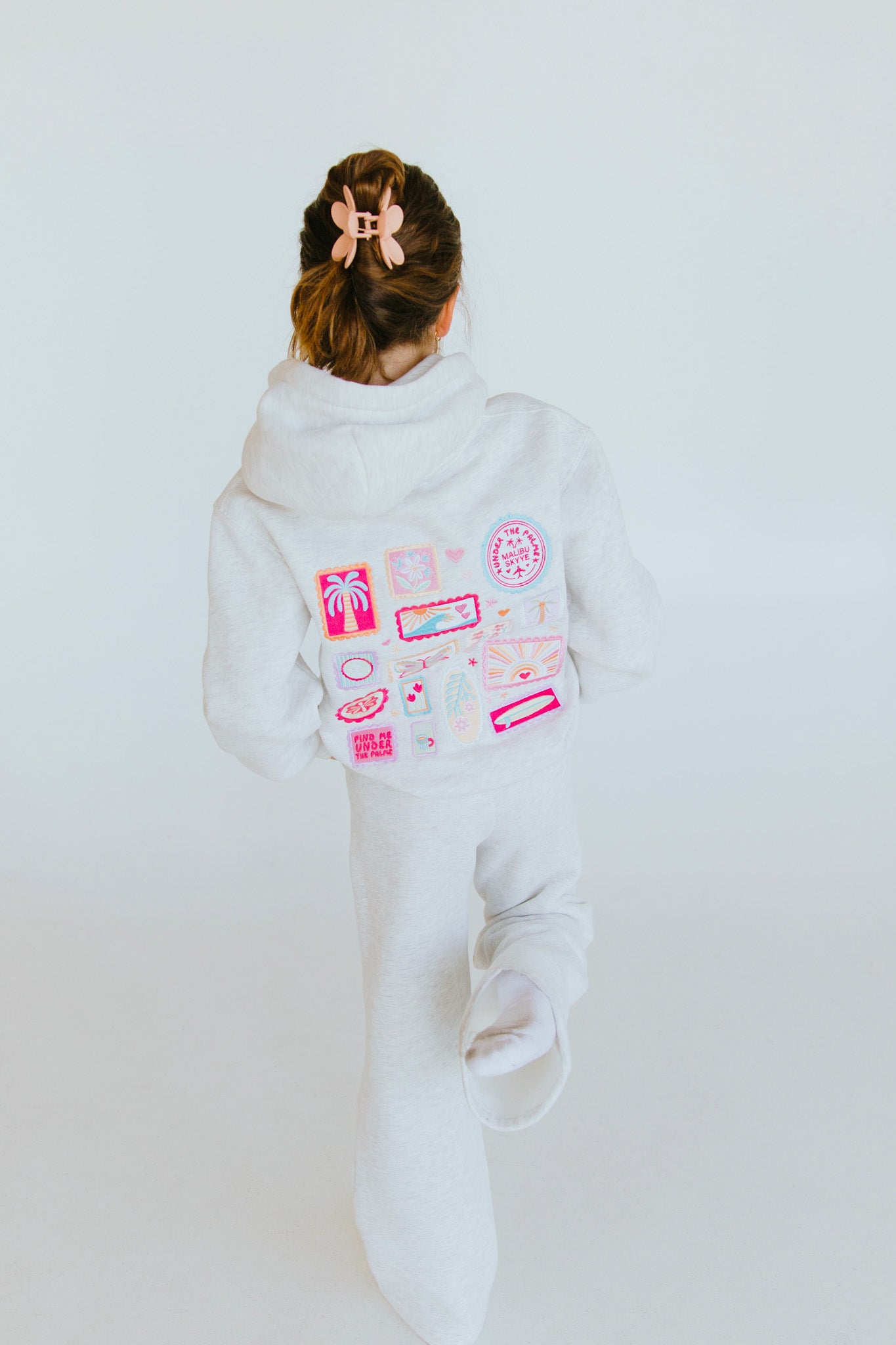 Girls' Summer Postcard Hoodie-Grey